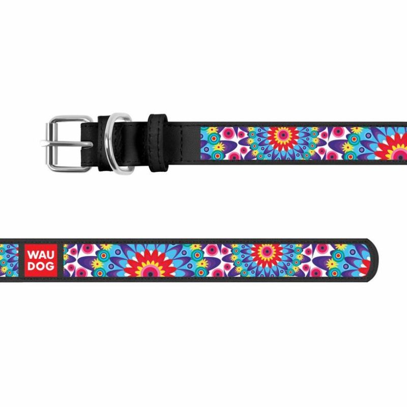 Collier cuir flower black 19-25cm