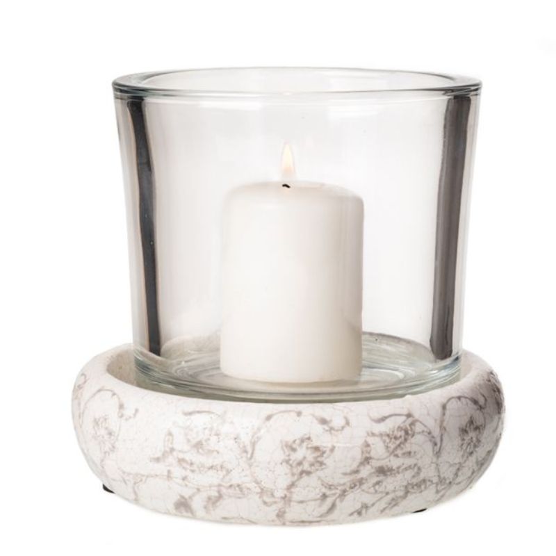 Photophore terracotta/verre crème/gris clair 14.5cm