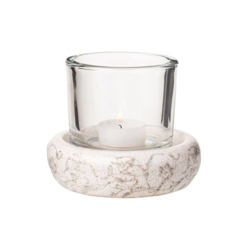 Photophore terracotta/verre crème/gris clair 11cm