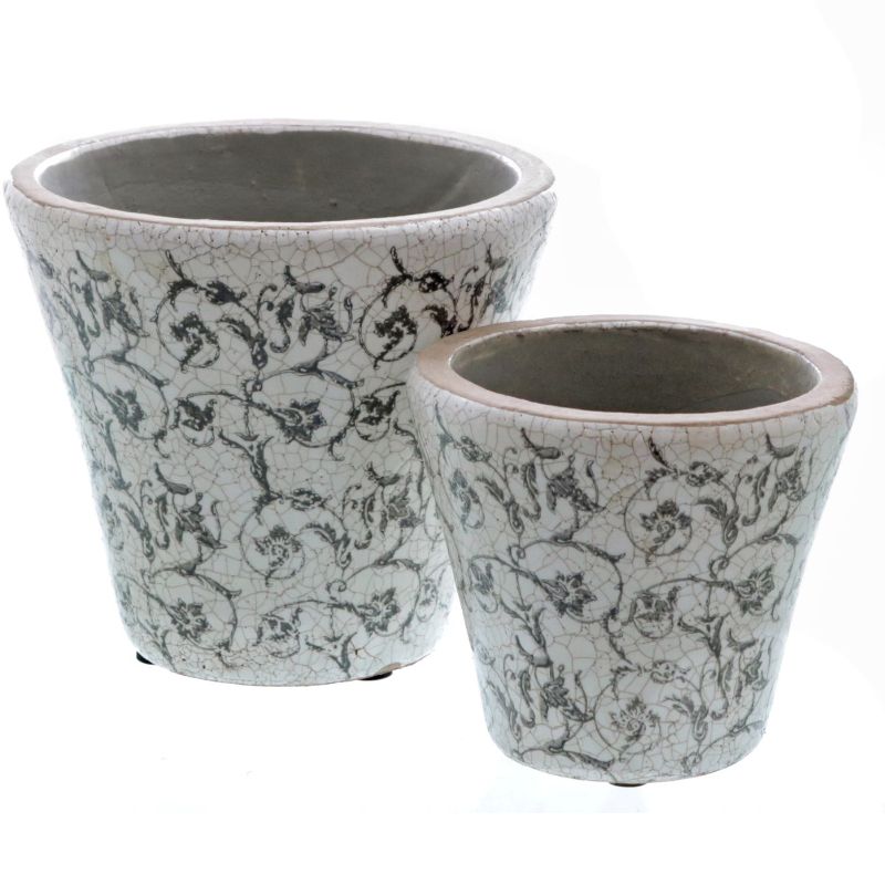 Cache pot terracotta crème/gris foncé 17cm