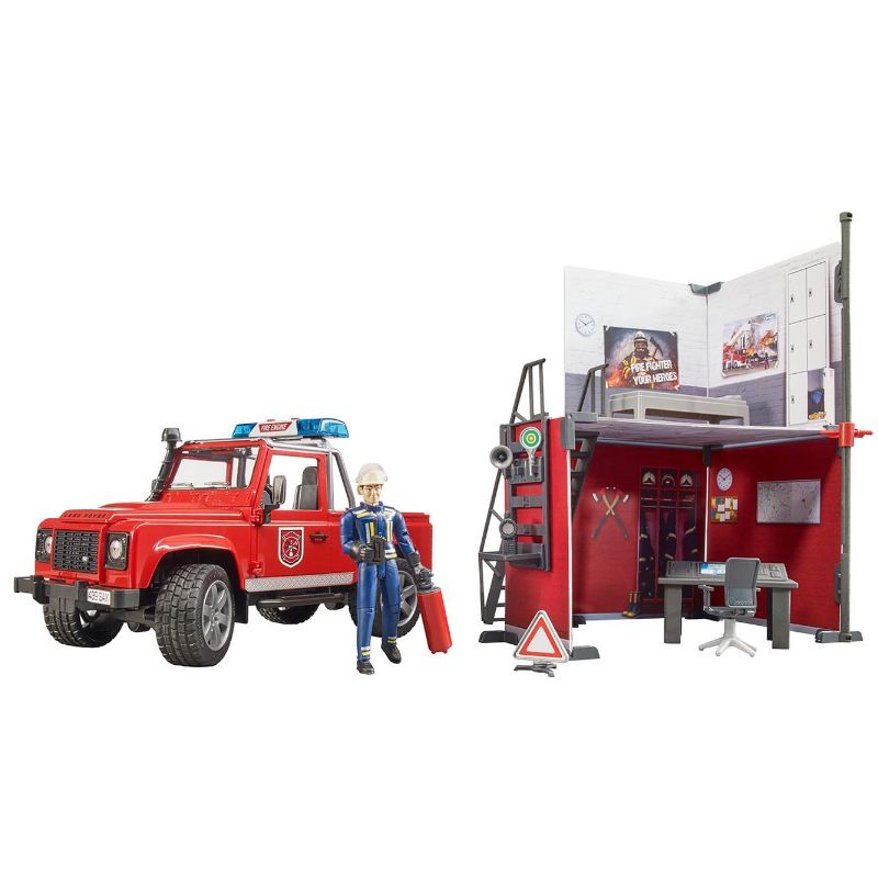 Bruder caserne de pompiers avec Land Rover Defender 1:16
