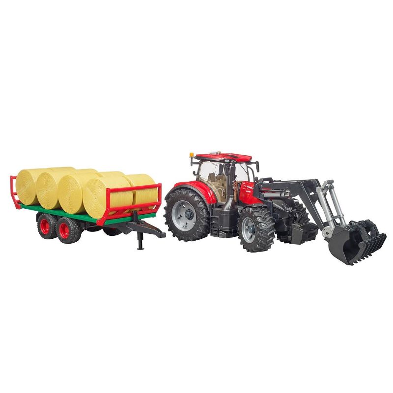 Bruder Case IH Optimum 300 CVX avec chargeur frontal, remorque de transport de balles 1:16