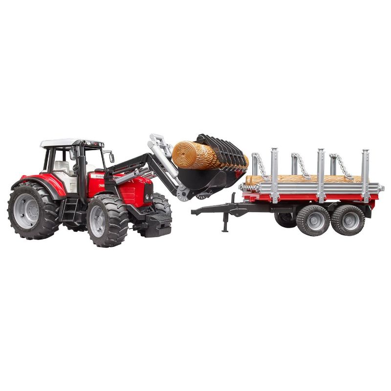 Bruder Massey Ferguson 7480 avec chargeur et remorque de bois 1:16