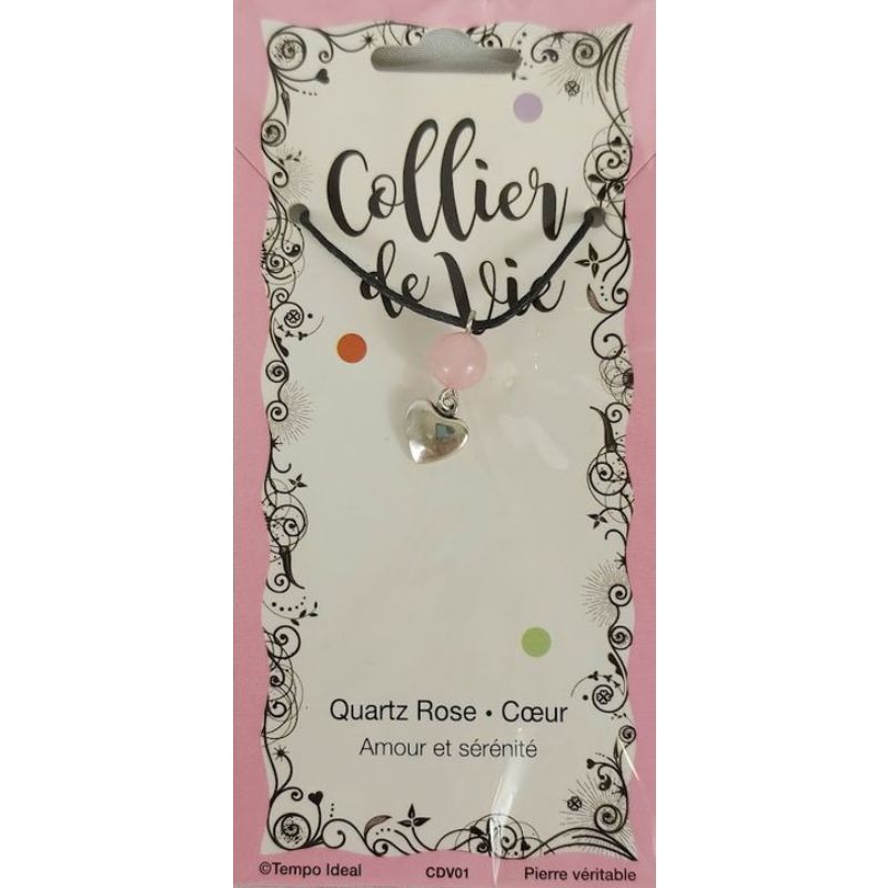 Bijou Collier de vie Quartz rose/coeur