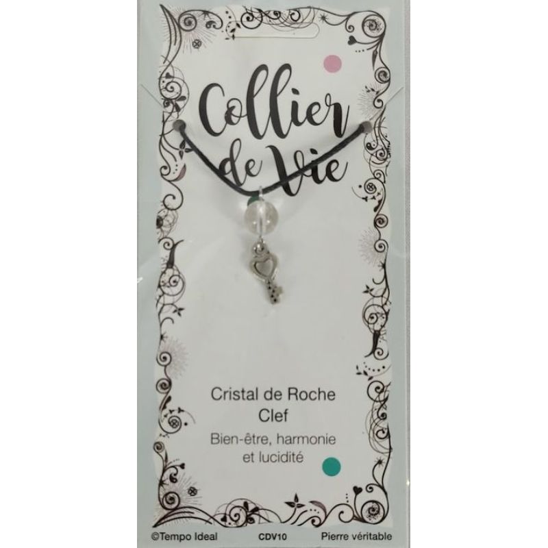 Bijou Collier de vie Cristal de Roche/clef