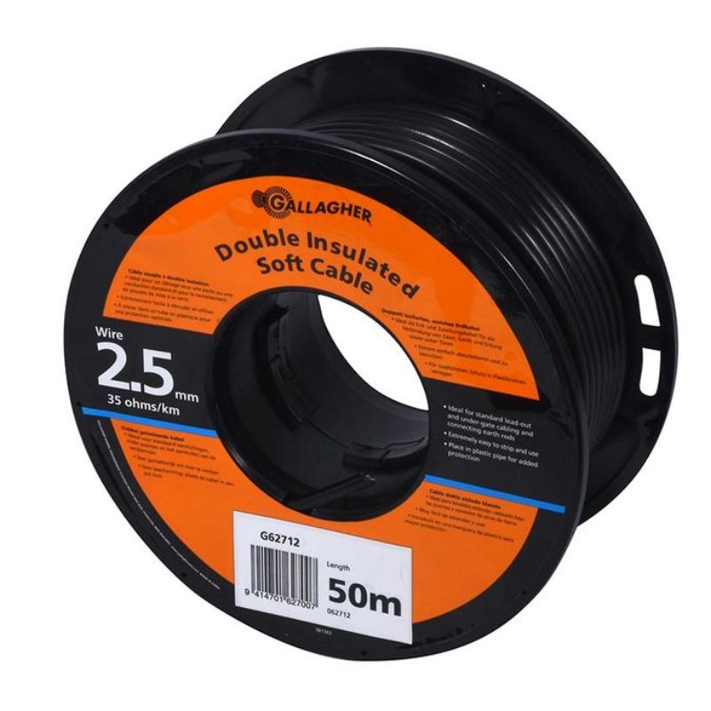 Gallagher câble de terre 2.5mm souple, rouleau de 50m, 35 Ohm/km