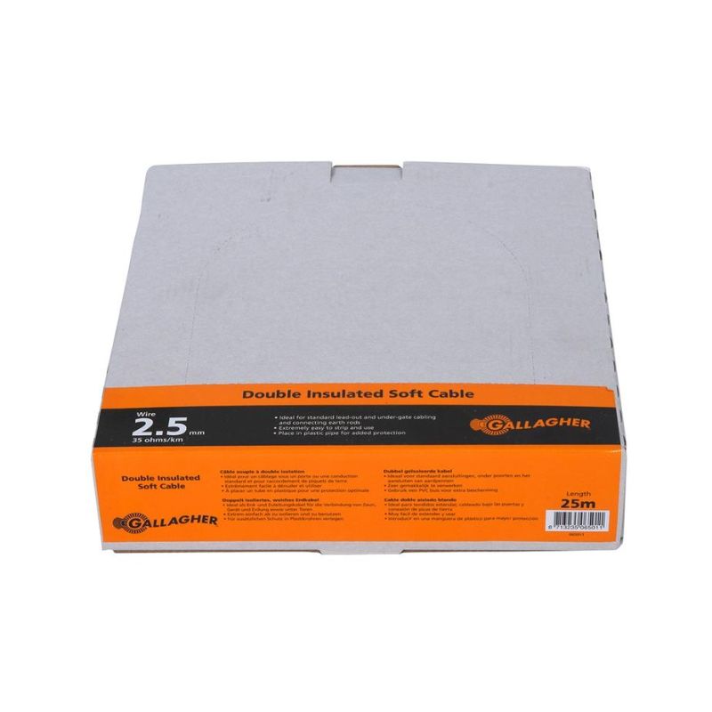 Gallagher câble de terre 2.5mm souple, rouleau de 25m, 35 Ohm/km