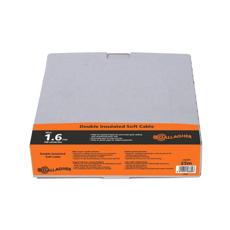 Gallagher câble de terre 1.6mm souple, rouleau de 25m, 100 Ohm/km