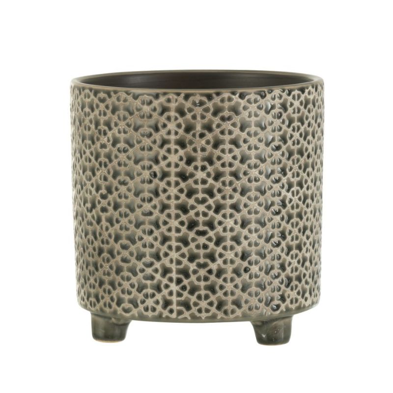 JLine Cache pot céramique Fleur gris/bleu