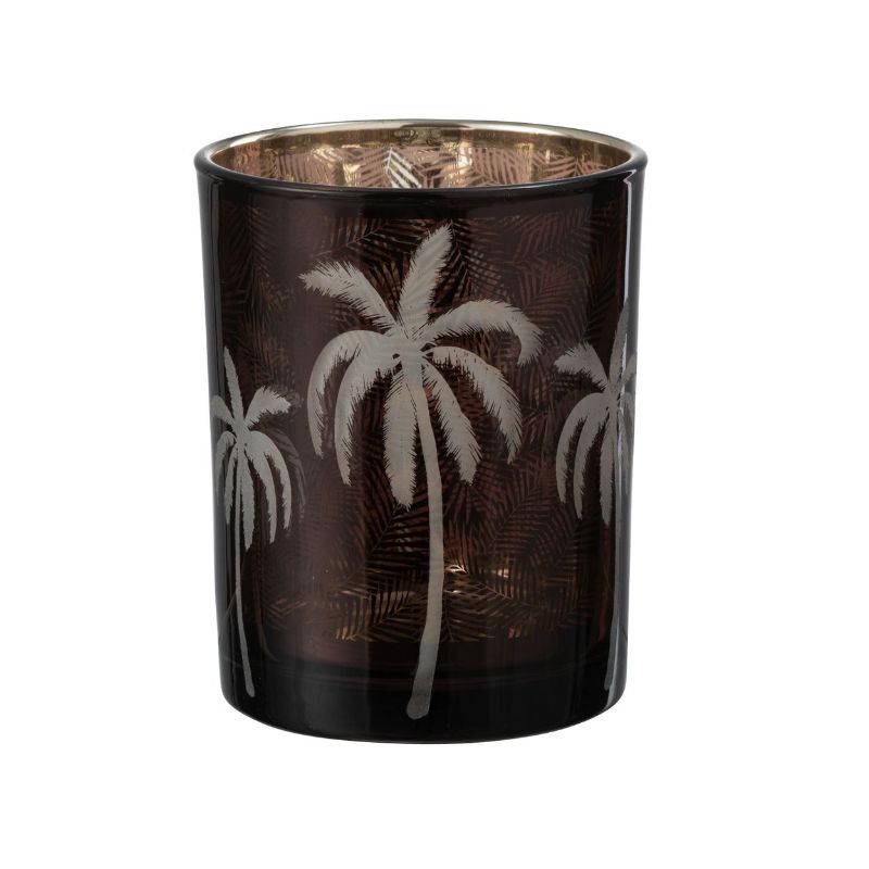 Photophore Feuilles de palmier verre marron M