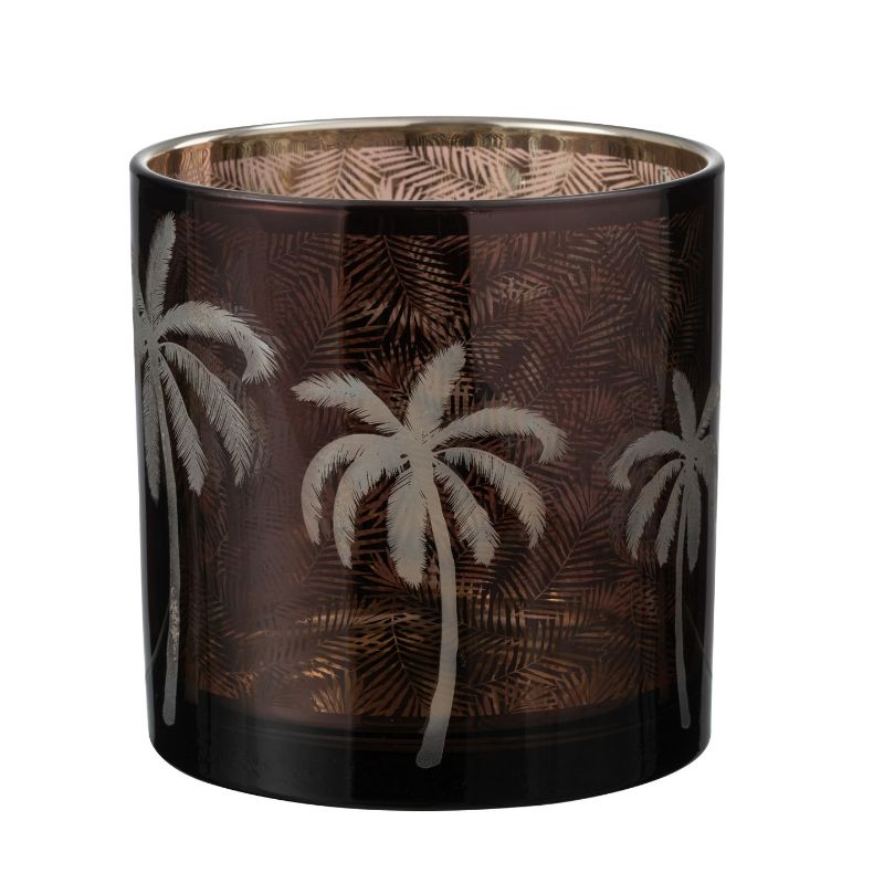 Photophore Feuilles de palmier verre marron L