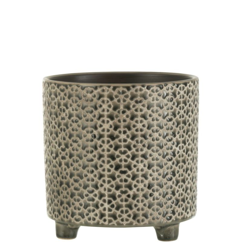 JLine Cache pot céramique Fleur gris/bleu M