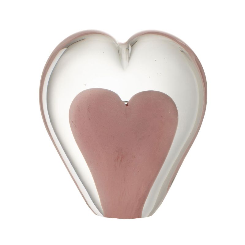 Presse papier coeur en verre rose L