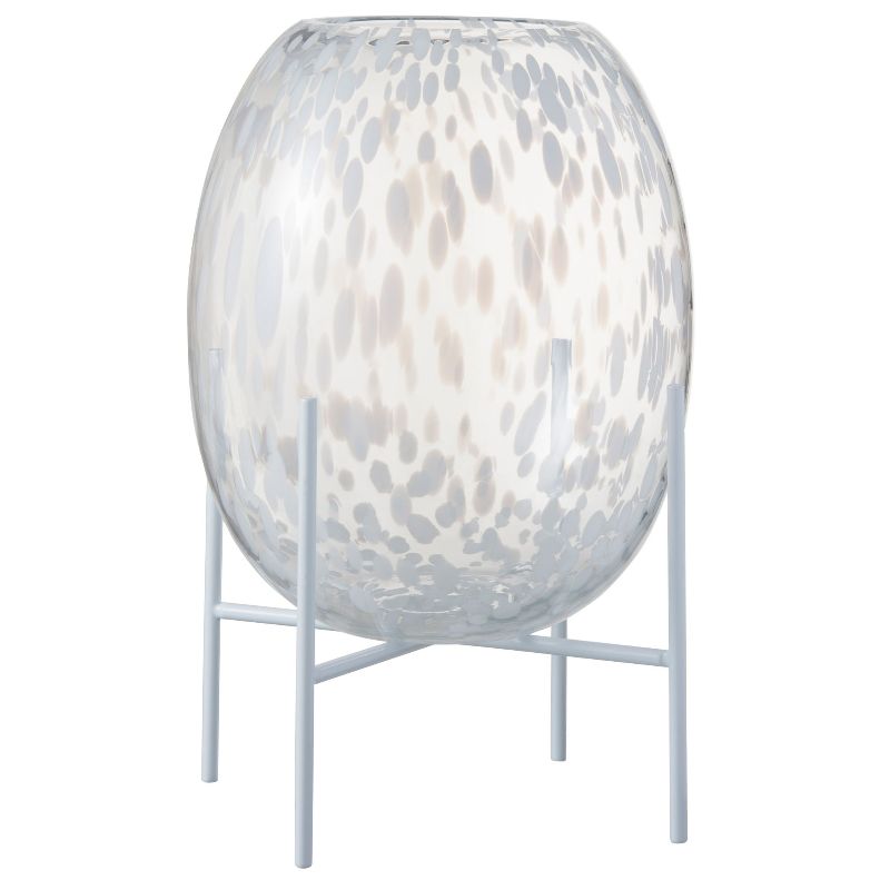 Vase sur pied verre décoratif transparent/blanc L