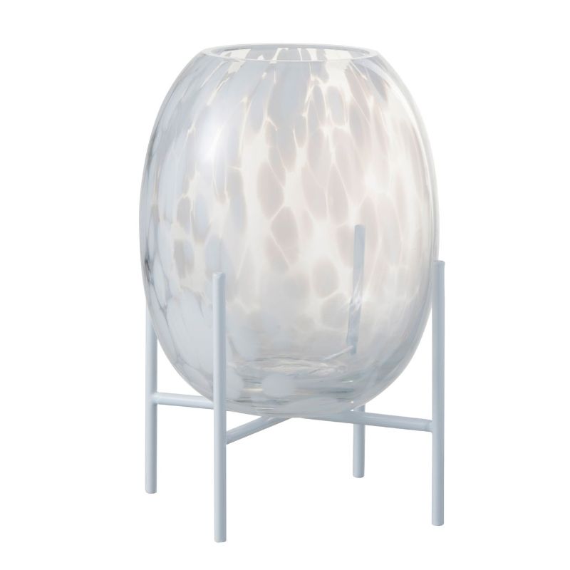 Vase sur pied verre décoratif transparent/blanc S