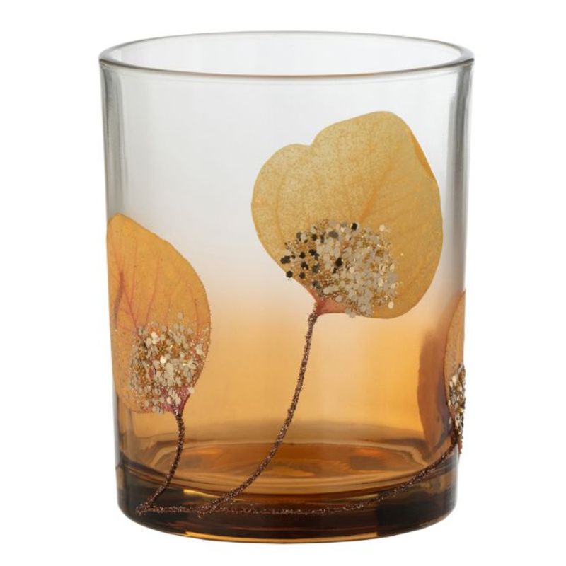 Photophore Feuile séchée Ocre + Paillettes M