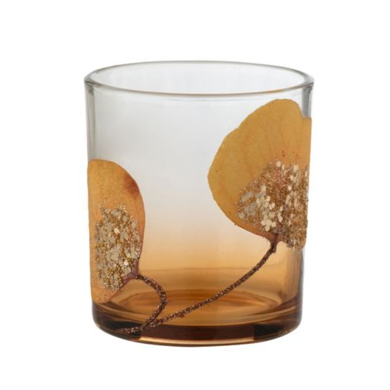 Photophore Feuile séchée Ocre + Paillettes S