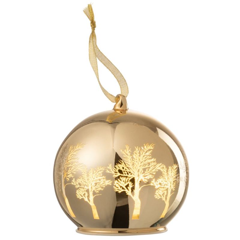 Boule de Noël Led arbres verre or