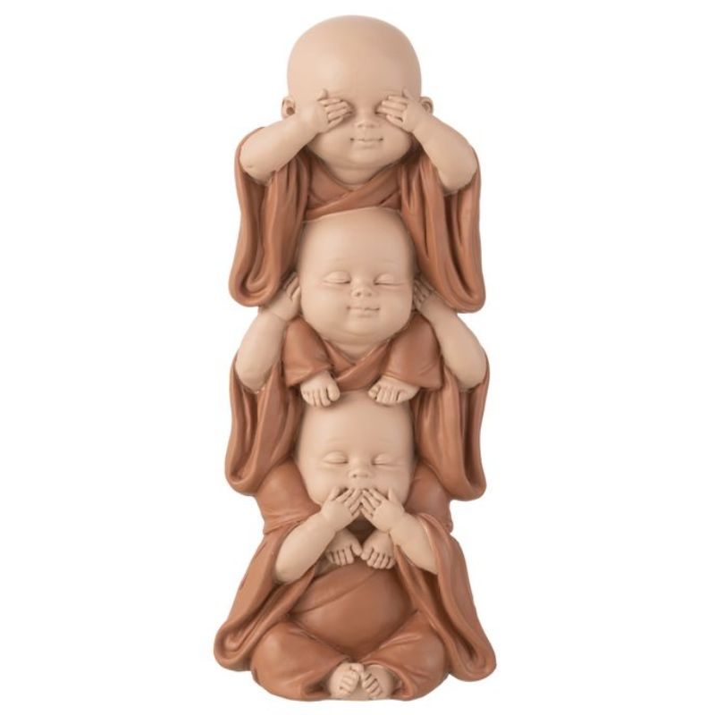 Moine Voir/Etendre/Se taire Polyrésine Brun