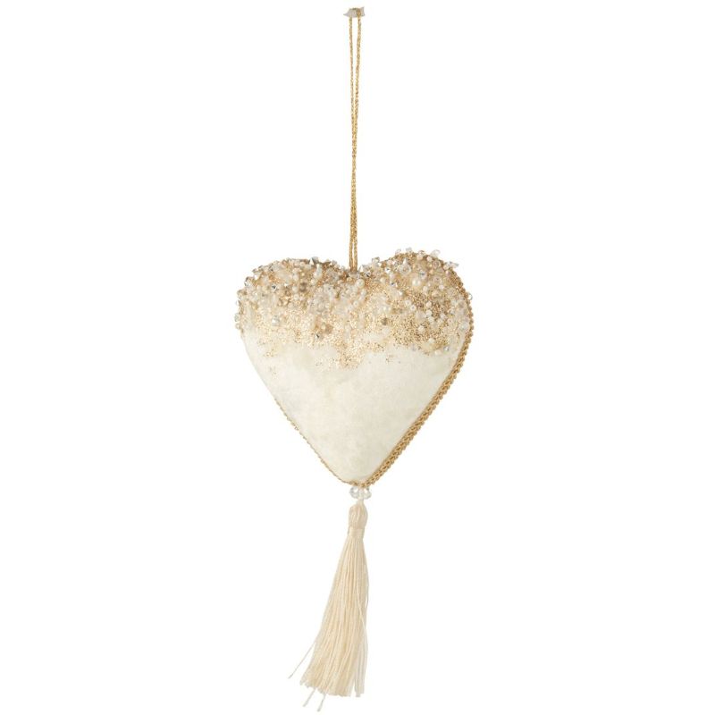 Coeur à suspendre Velours Paillettes Ecru/Or S