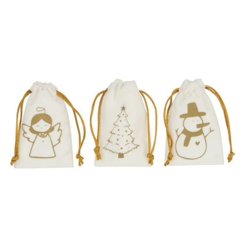 Sac Noël Velours Blanc/Or Extra S