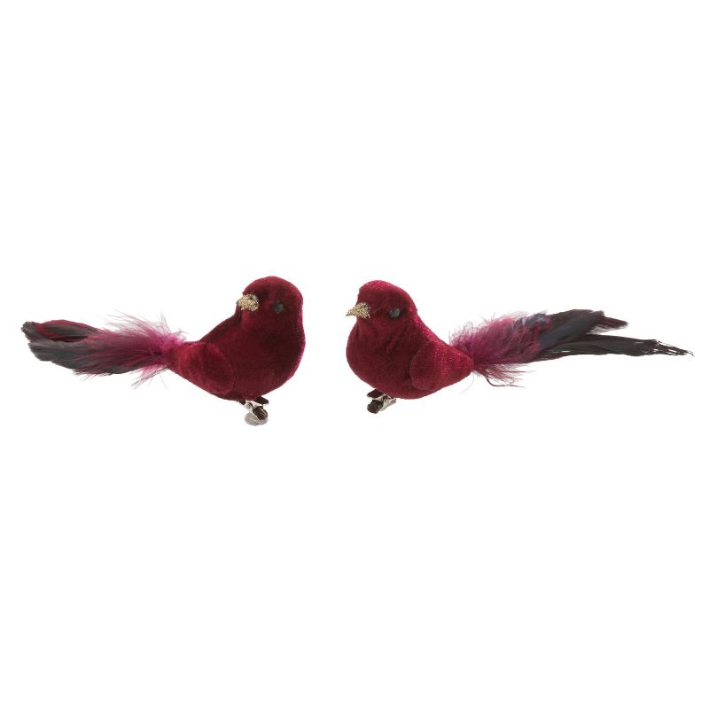 Oiseau + clip Velours Bordeaux