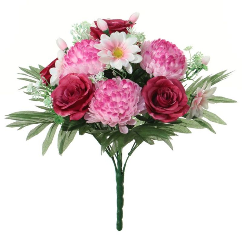 Bouquet roses/chrysanthèmes cerise/rose