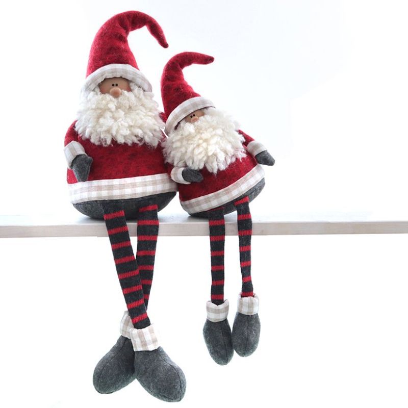 Père Noël textile assis rouge/gris