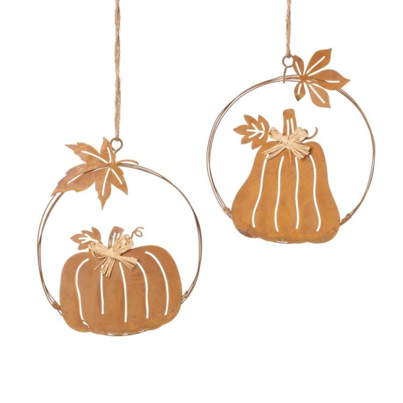 Citrouille métal rouille à suspendre
