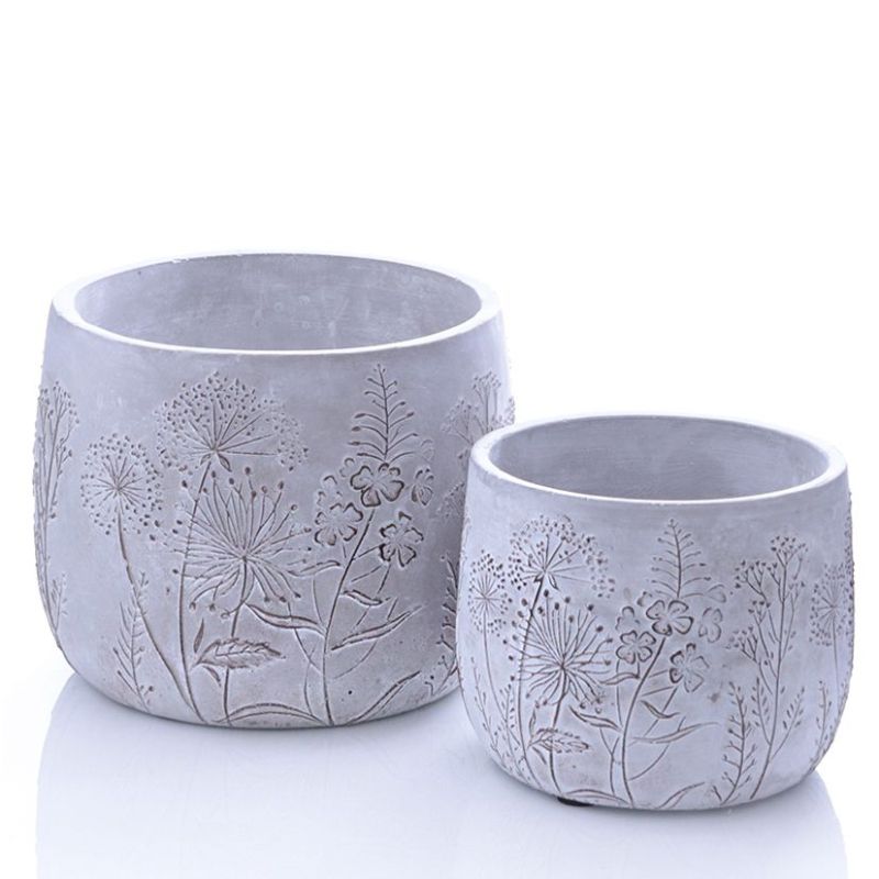 Cache pot béton grey/wash flowers 18.5cm