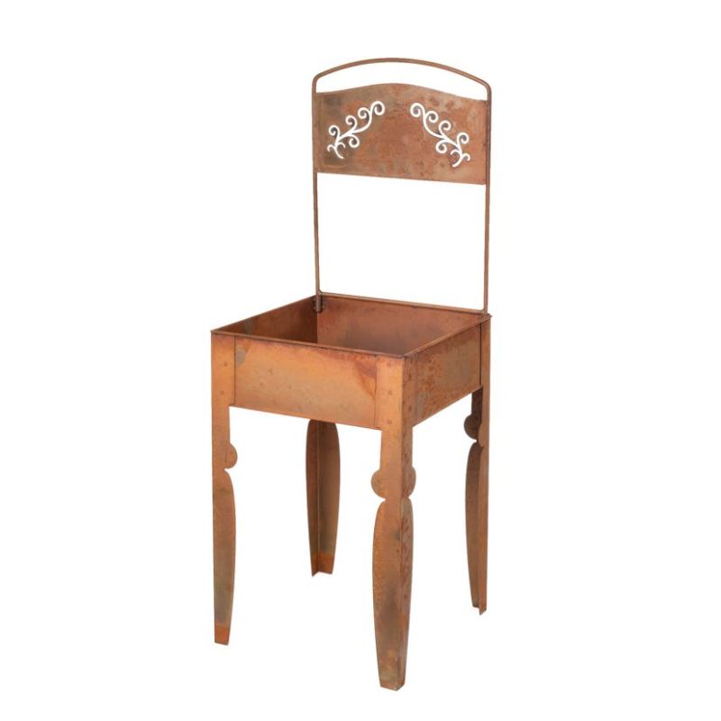 Chaise Arabesque métal rouille porte plantes