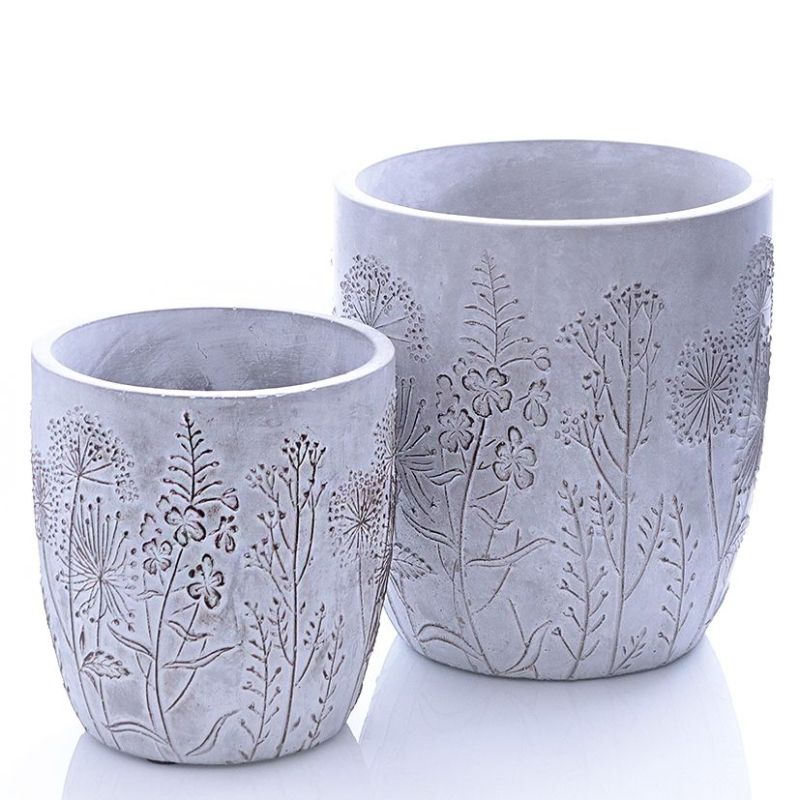 Cache pot béton grey/wash haut flowers 13cm