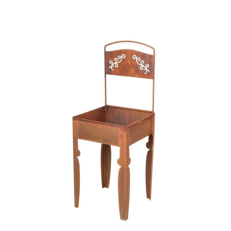 Chaise Arabesque métal rouille porte plantes