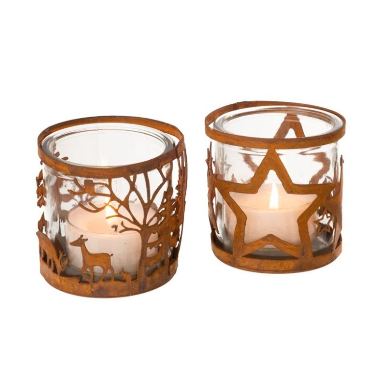 Photophore verre métal rouille Star/Forest